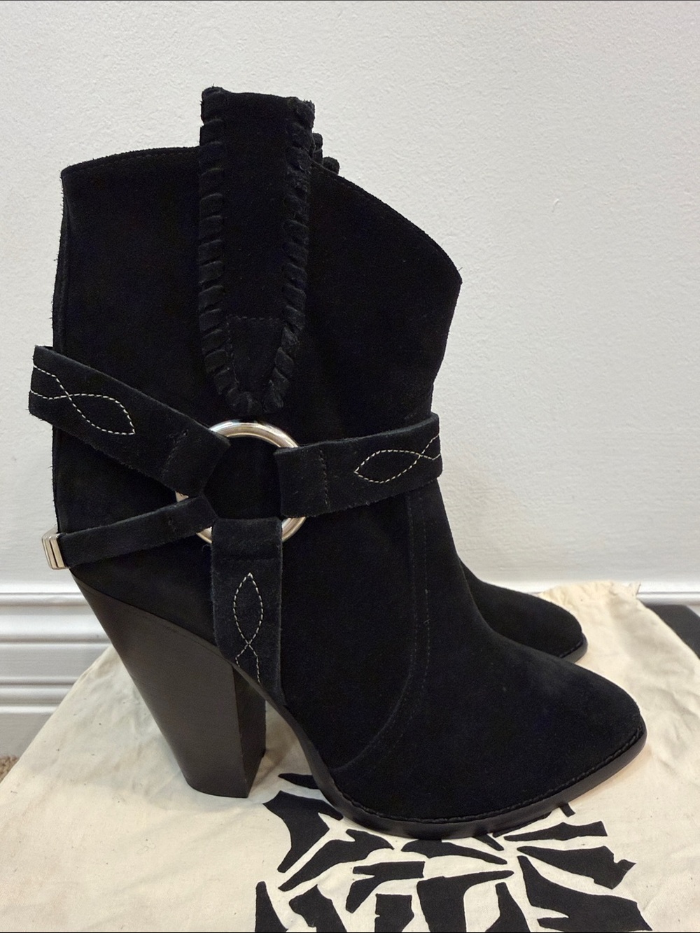 Isabel Marant Black Suede Western Ankle Boots EU 37 Designer Cowboy Booties
